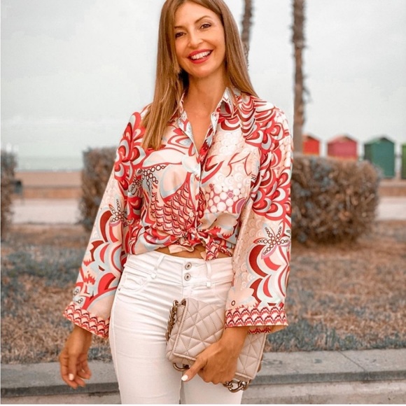 ZARA BNWT Flowy Print Shirt + Scarf - Picture 5 of 9